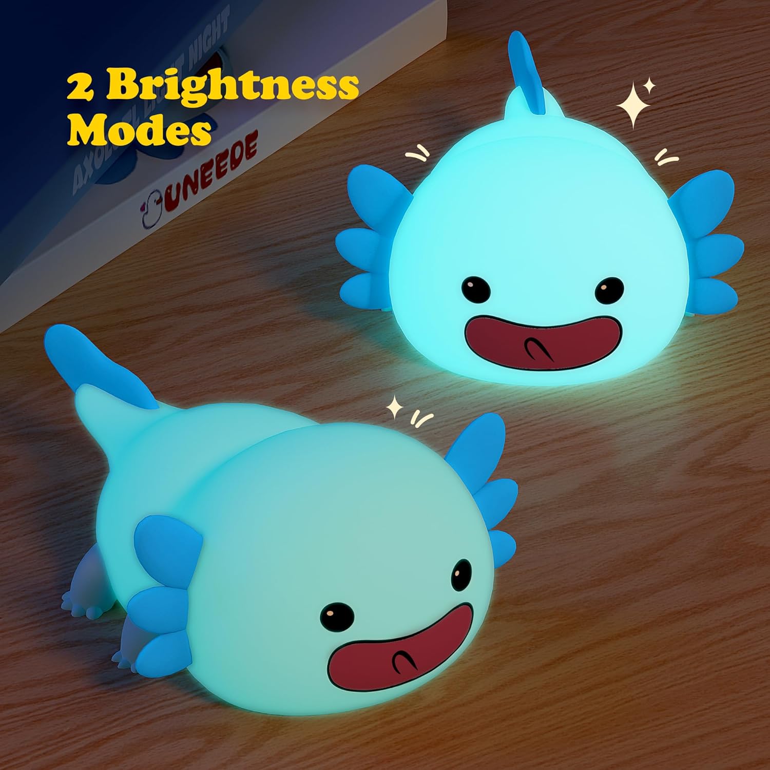 UNEEDE Blue Axolotl Night Light for Kids,Animal Silicone Nursery Night Lamp, Rechargeable Table Lamp Bedside Lamp,Cute Room Decor Night Light for Bedroom,Living Room,Dining,Desk Decorations,Gift