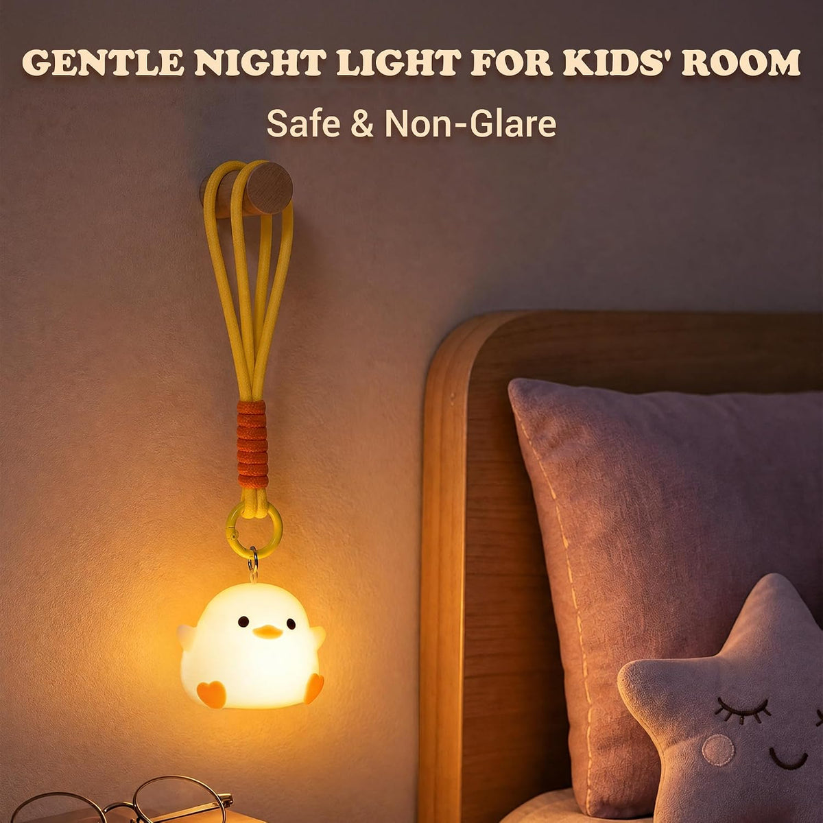 Mini Duck Night Light with Lanyard, 8 Color Changing Rechargeable Portable Mini Night Light for Kids, Soft Silicone Duck Squishy Cute Lamp for Bedroom & Camping, Gifts