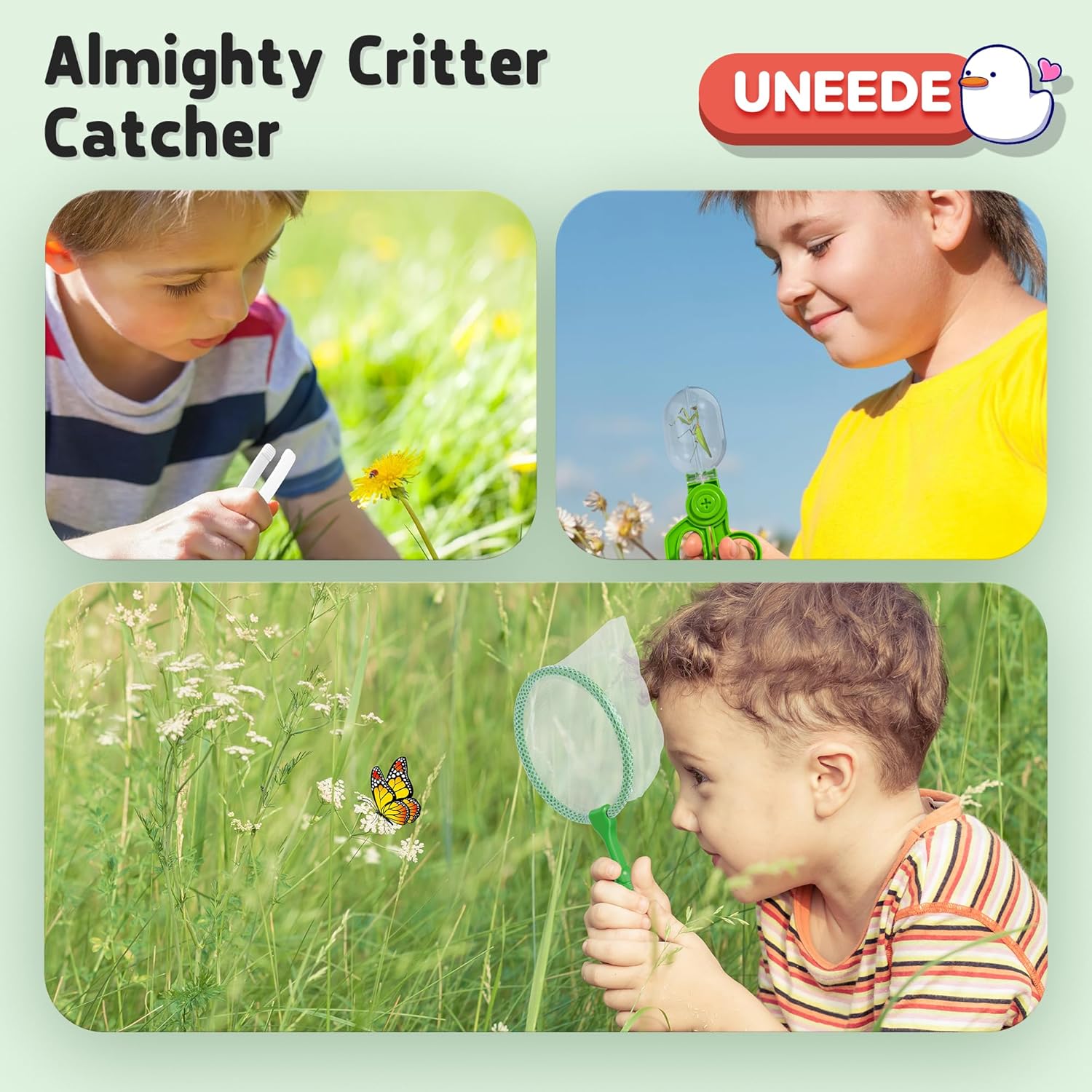 UNEEDE 2Sets Bug Catcher for Kids Explorer Kit with Bug House,Butterfly Net,Bug Tweezer,Kids Bug Catching Kit Suitable for Outdoor Activities for Kids Ages 3-5 5-8 8-12,Birthday Gift