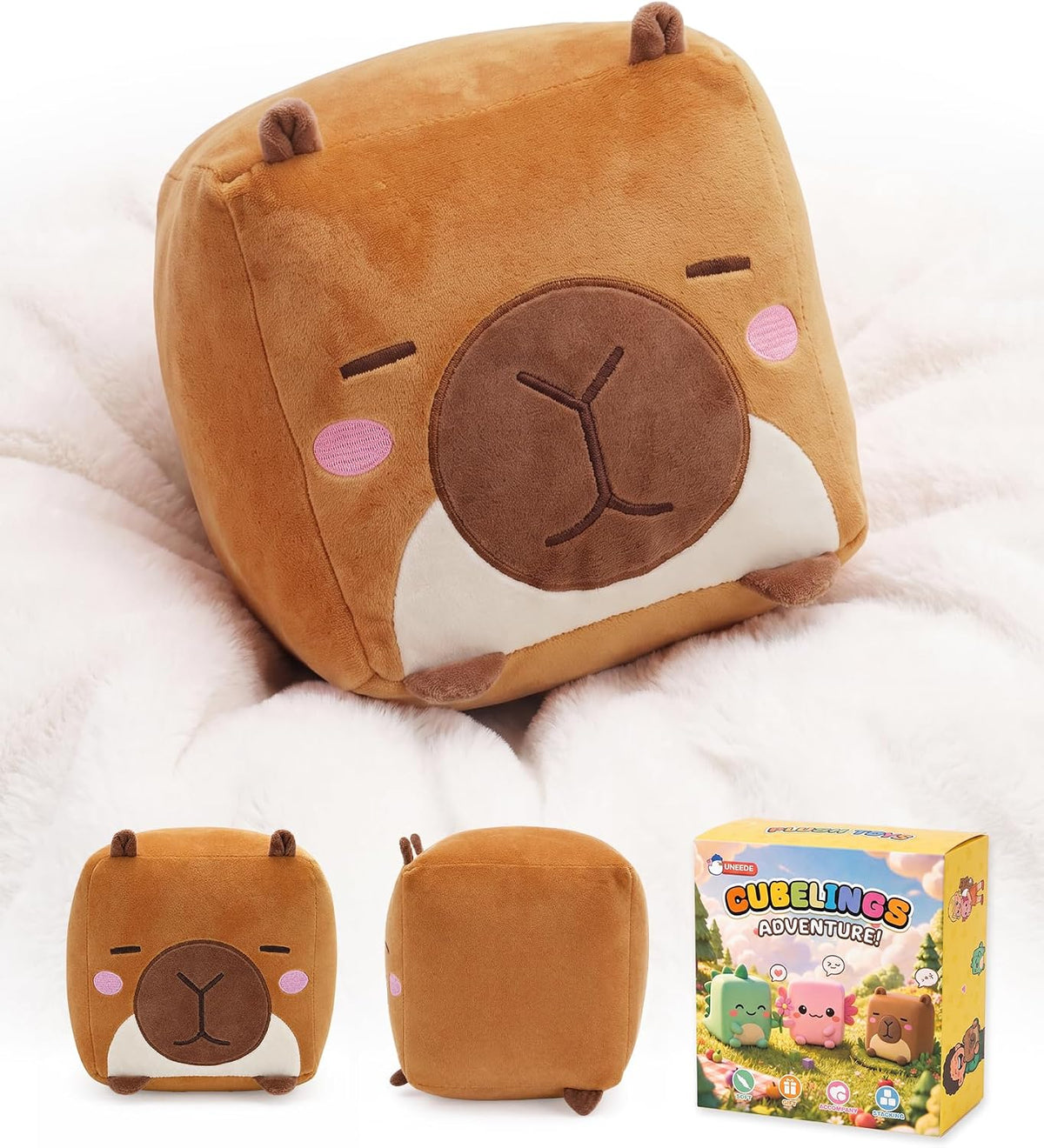 Capybara Plush, 7.87-Inch Cute Brown Cube Stuffed Animal for Adults Soft Capybara Plushie for Cozy Nights, Dorm Decor and Desk Setups,Gift for College Students and Plush Lovers