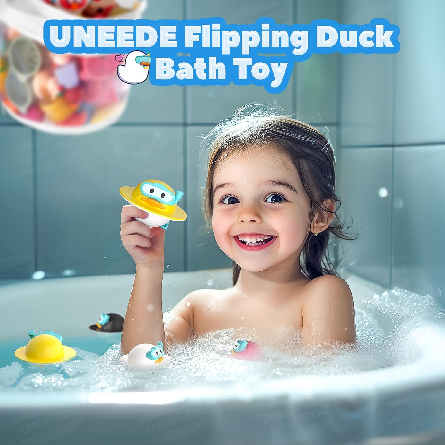 UNEEDE 6PCS Flipping Duck Toddler Mold Free Bath Toys,Pool Tool Toys,Pool Float Water Toys,Newborn Bathtub Toys Shower Toys for Toddlers