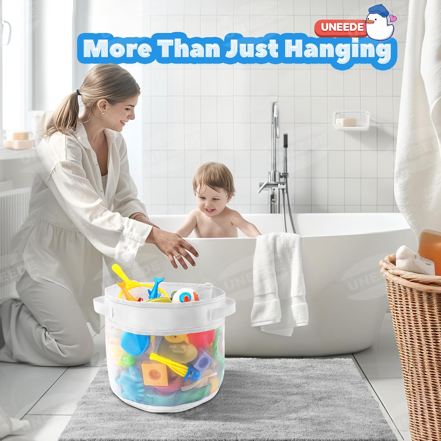 UNEEDE Bath Toy Organizer,4 Gallons Bathtub Toy Storage Organizer,Quick Access Bath Toy Holder For Bathtub,Baby Organizer And Storage,Quick Dry Baby Bath Toy Storage For Tub,Mesh Shower Caddy