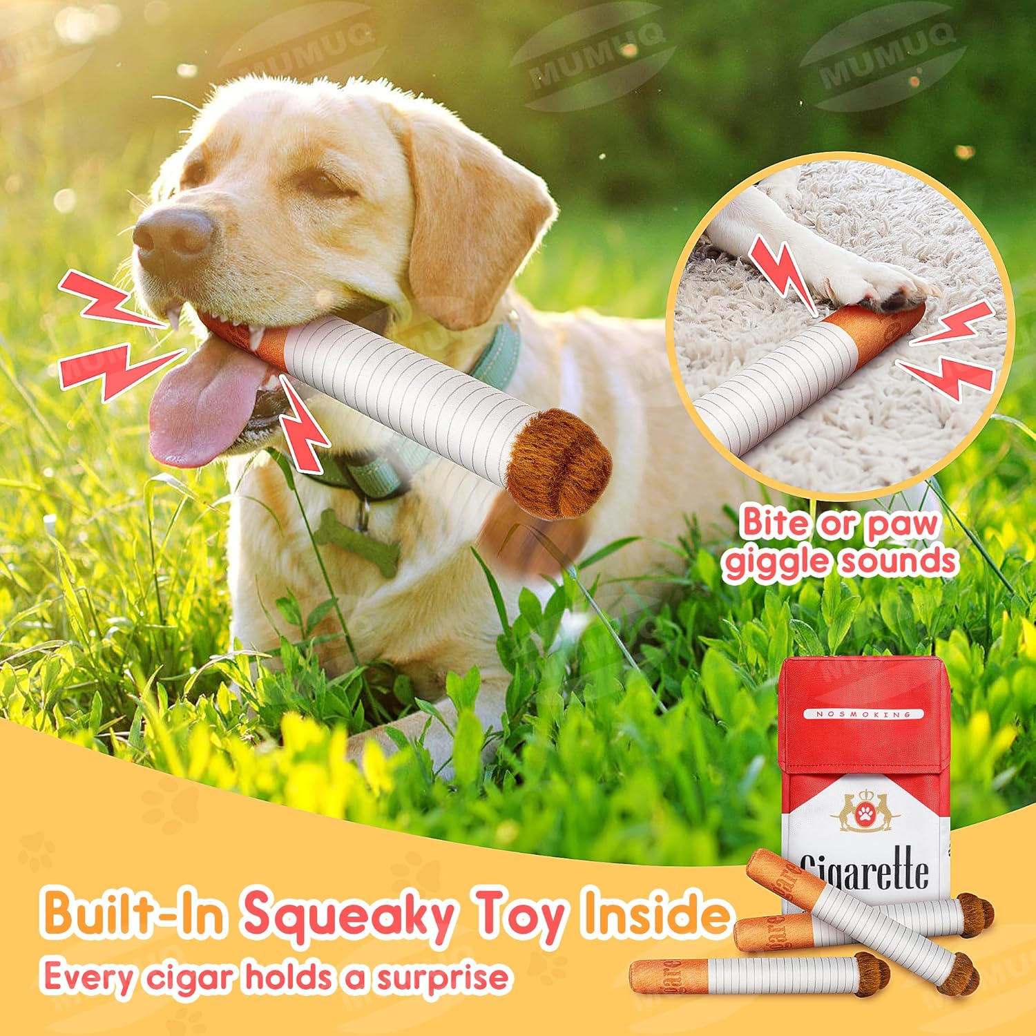 Plush Funny Dog Toys 3 Packs Giggle Puff Stick Toys with Box, Interactive Squeaky Puppy Toys for Small to Medium Breed, Funny Puppies Gift Dog Accessories