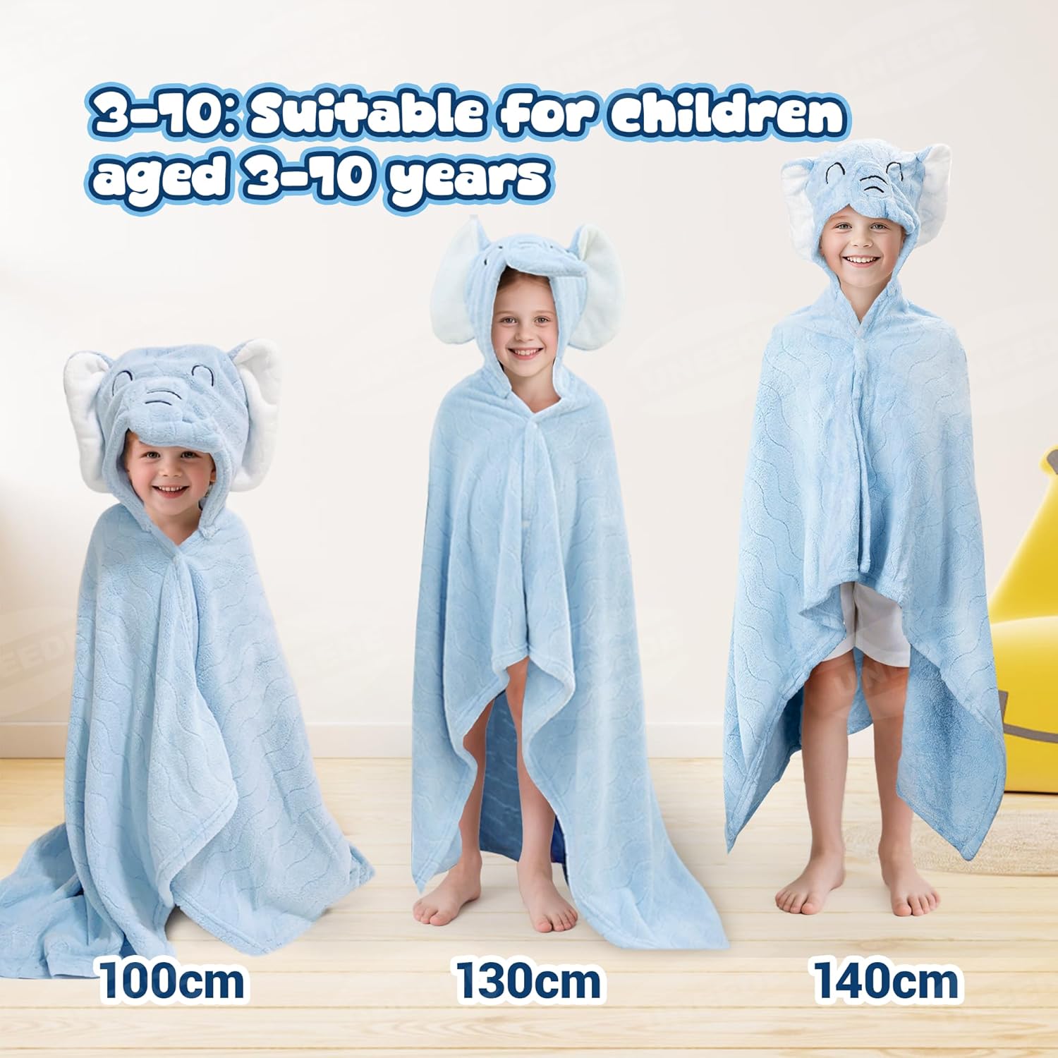 UNEEDE Blue Elephant Bath Hooded Towel for Kids,Extra Soft and Fast Drying Poncho for Toddlers Age 3-10,Kids Beach Hooded Towel Polyester Size 31 x 47 in,Machine Washable Poncho for Bath Beach Pool