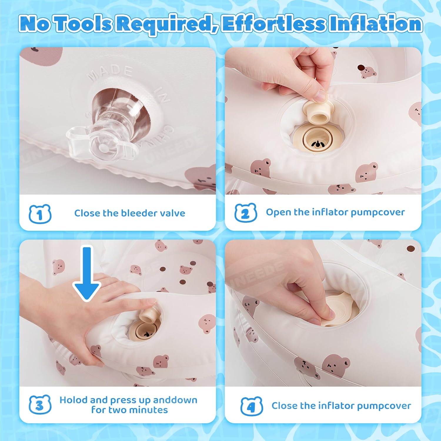 UNEEDE Inflatable Baby Seat for 3 Months & up, Infant Floor Baby Chair with Fence & Built in Air Pump,Lightweight Travel Baby Bath Seat for Home, Camping， Beach & Outdoor