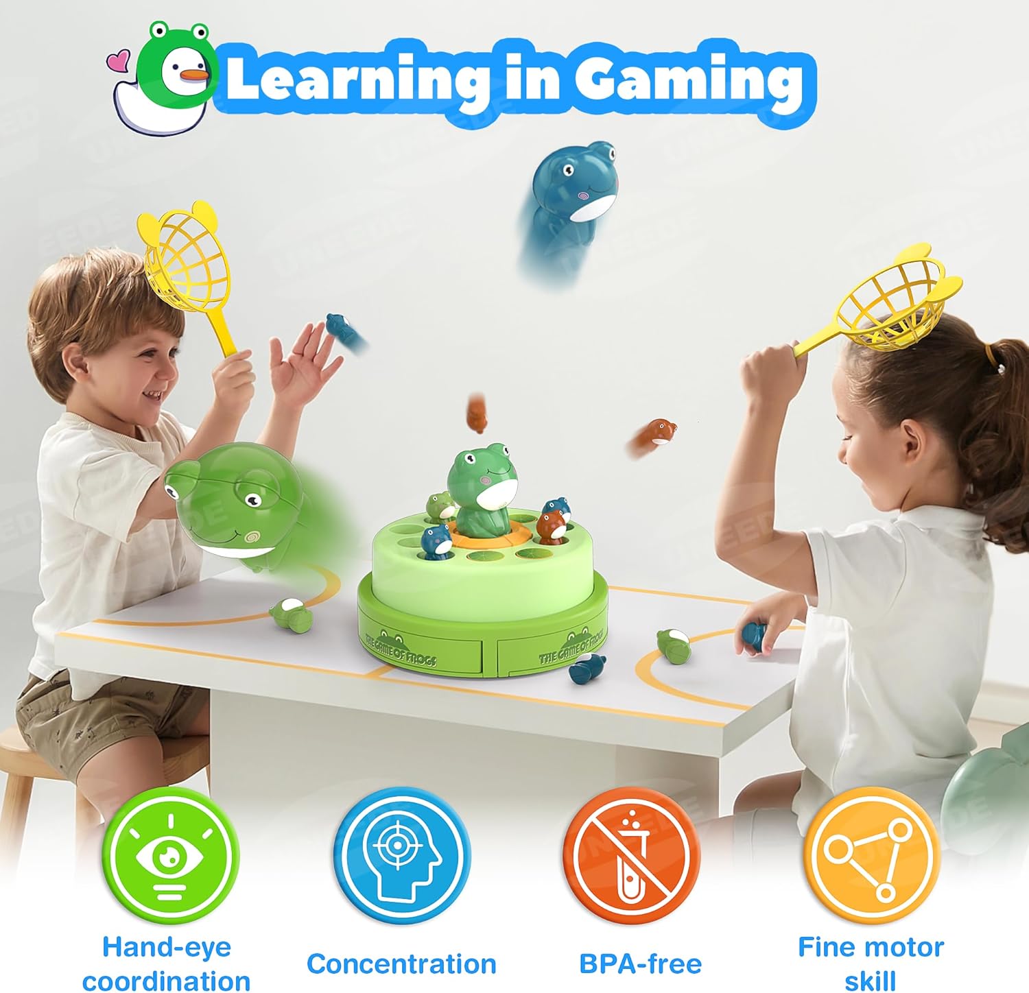 UNEEDE Frog Bounce and Catch Game Toys Duck Catching Game,Popping Board Games for Kids Age 4-6,Frog Pop Up Game,Catching Music Games for Kids 4-8 8-12,Family Game Toy for 5-7 Boys Girls, for Toddlers 3-5