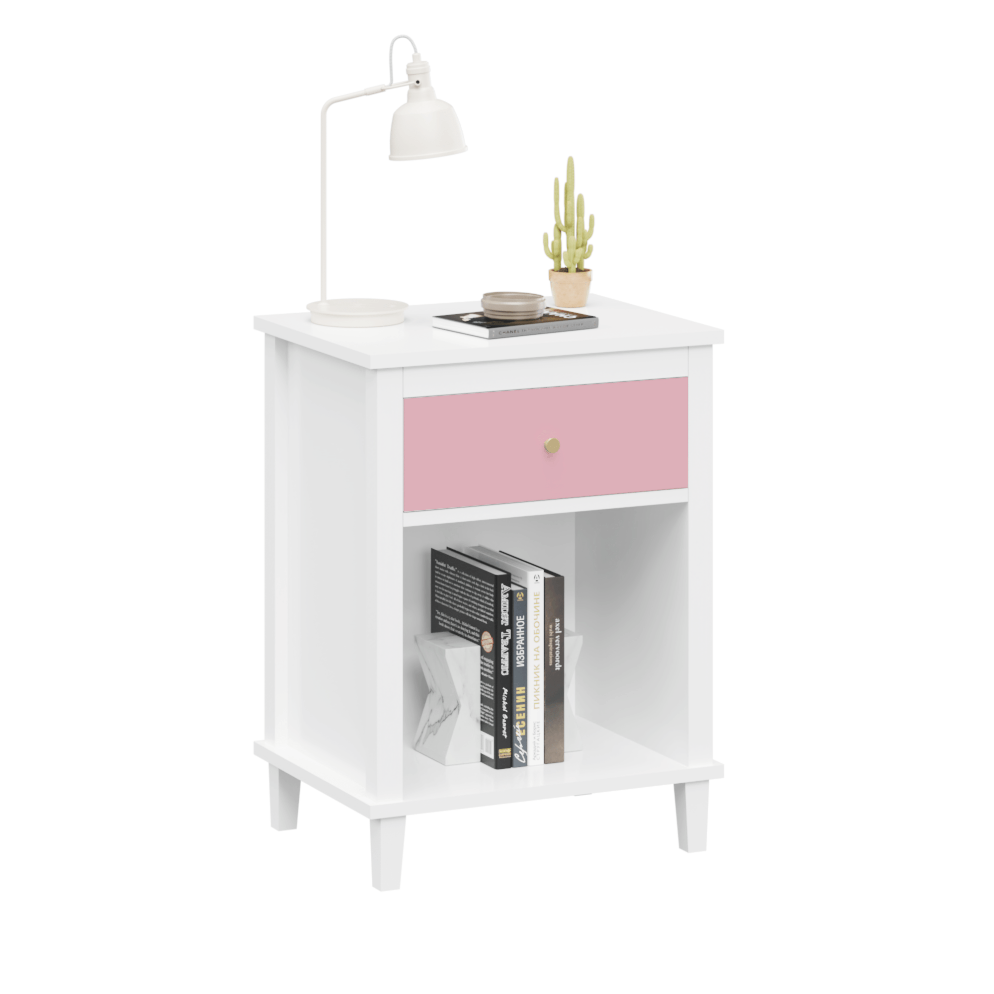 26.77''H Wooden Nightstand with One Drawer One Shelf for Kids, Adults, Pink