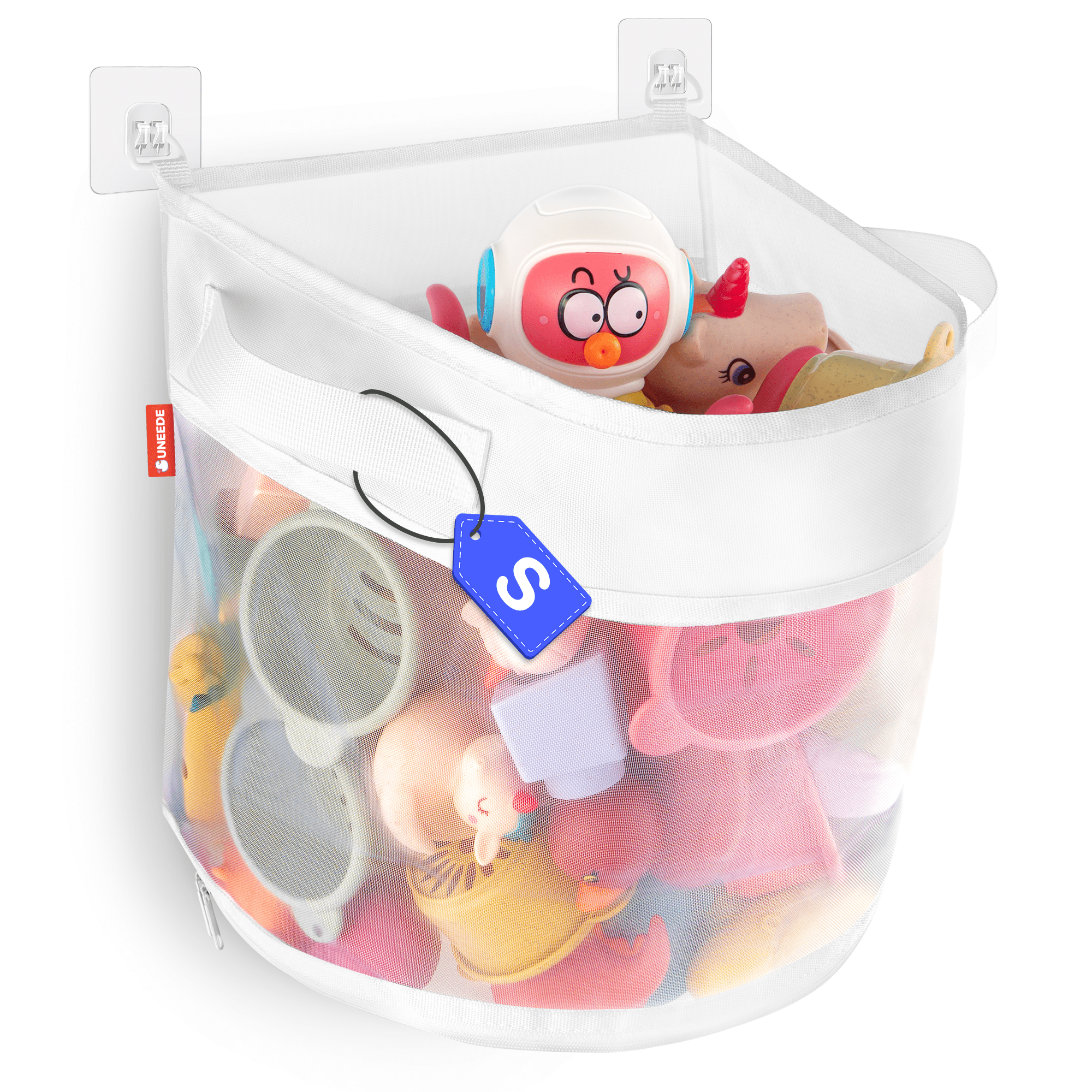 UNEEDE Bath Toy Organizer,1.55 Gallons Bathtub Toy Storage Organizer,Quick Access Bath Toy Holder For Bathtub,Baby Organizer And Storage,Quick Dry Baby Bath Toy Storage For Tub,Mesh Shower Caddy White