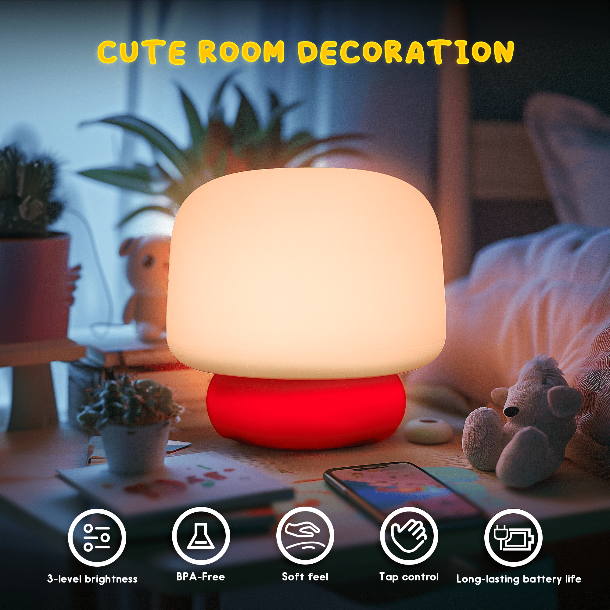 UNEEDE Mushroom Night Light Cute Mushroom Touch lamp With Cute Lnteract Sound Effects