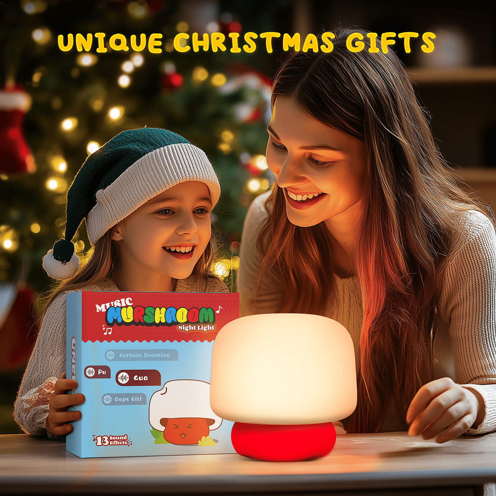 UNEEDE Mushroom Night Light Cute Mushroom Touch lamp With Cute Lnteract Sound Effects