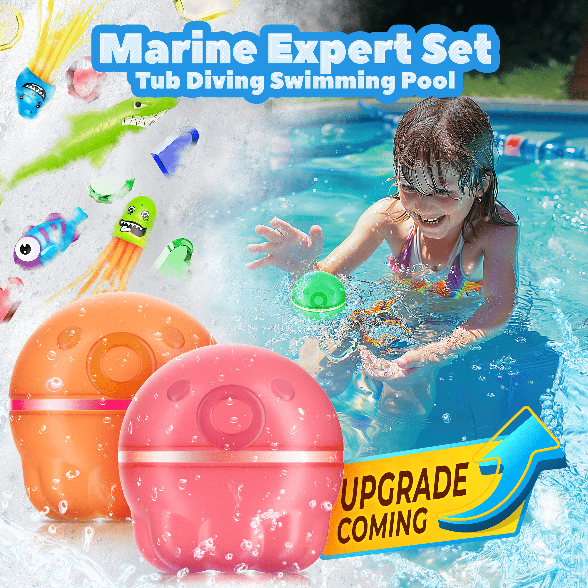 UNEEDE 37 Pcs Pool Toys Set, Reusable Water Balloons and Diving Toys for Kids, Magnetic Water Balloons Quick Fill and Underwater Summer Fun Toys Set, Water & Bath Toys, Outdoor & Beach Toys