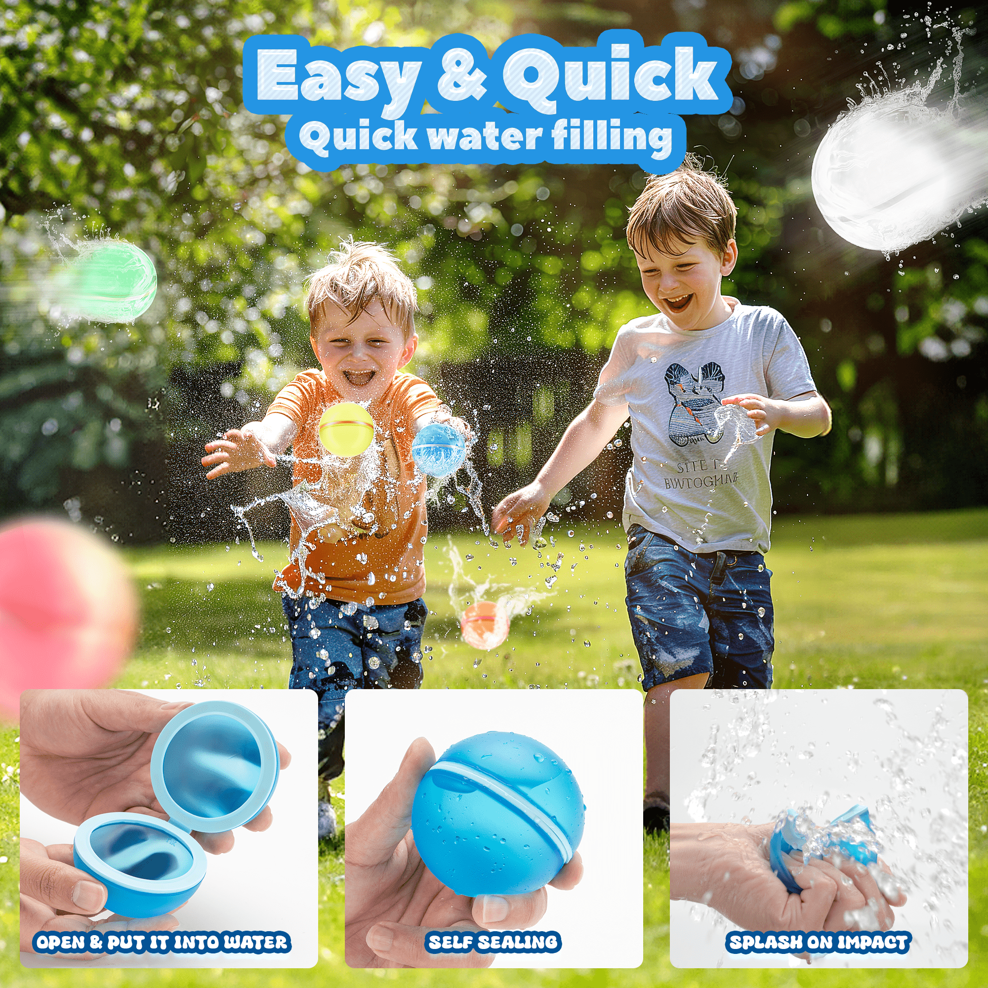 UNEEDE 16 Pcs Reusable Water Balloons, 1500 Times Reusable Splashes Magnetic Water Balloons Quick Fill Water Toys for Boys and Girls, Pool Toys Beach Toys Outdoor Toys, Summer Toy for Outdoor Games