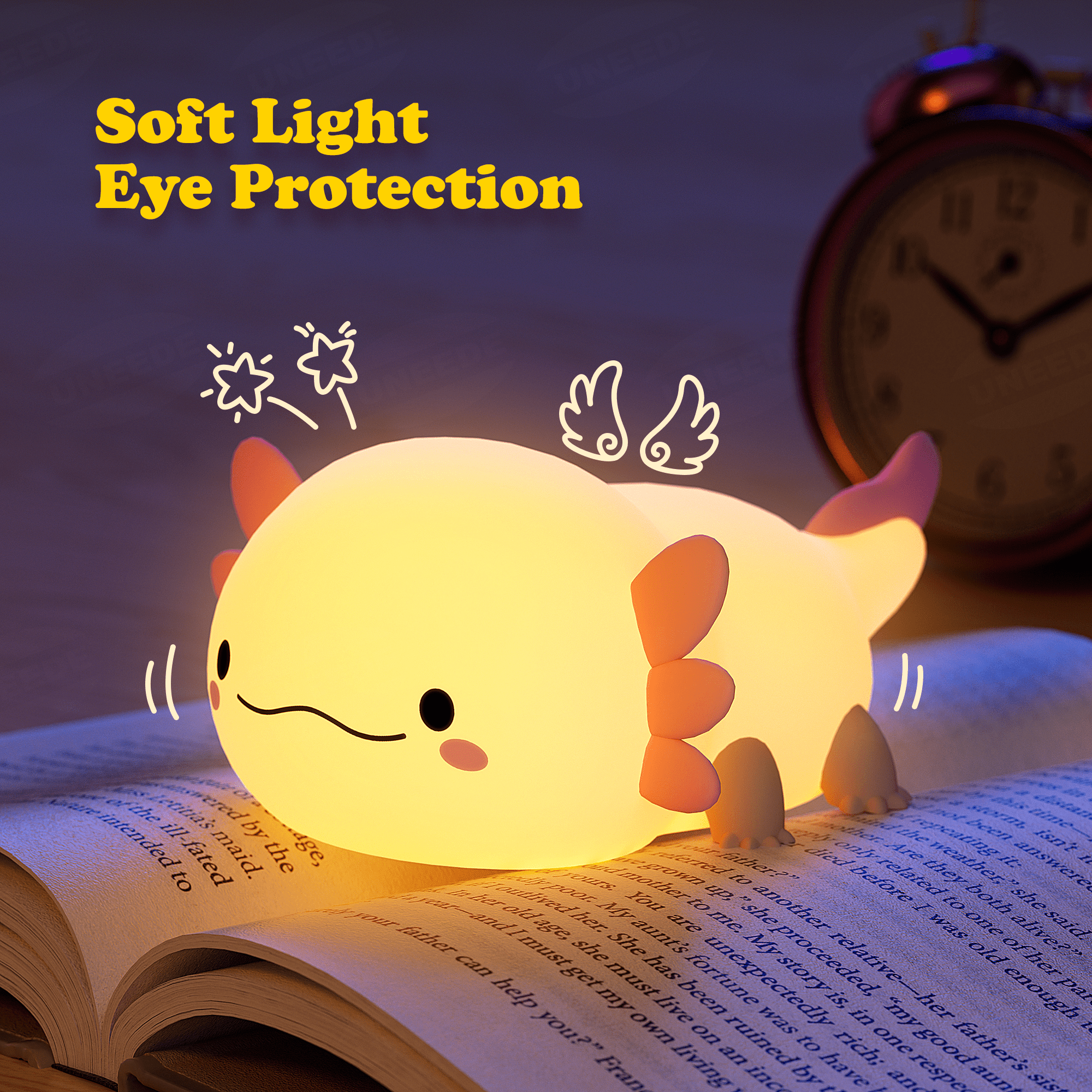 Uneede Cute Axolotl Night Light,Axolotl Light,Animal Silicone Nursery Night Lamp,Touch Control Nightlights,USB Rechargeable