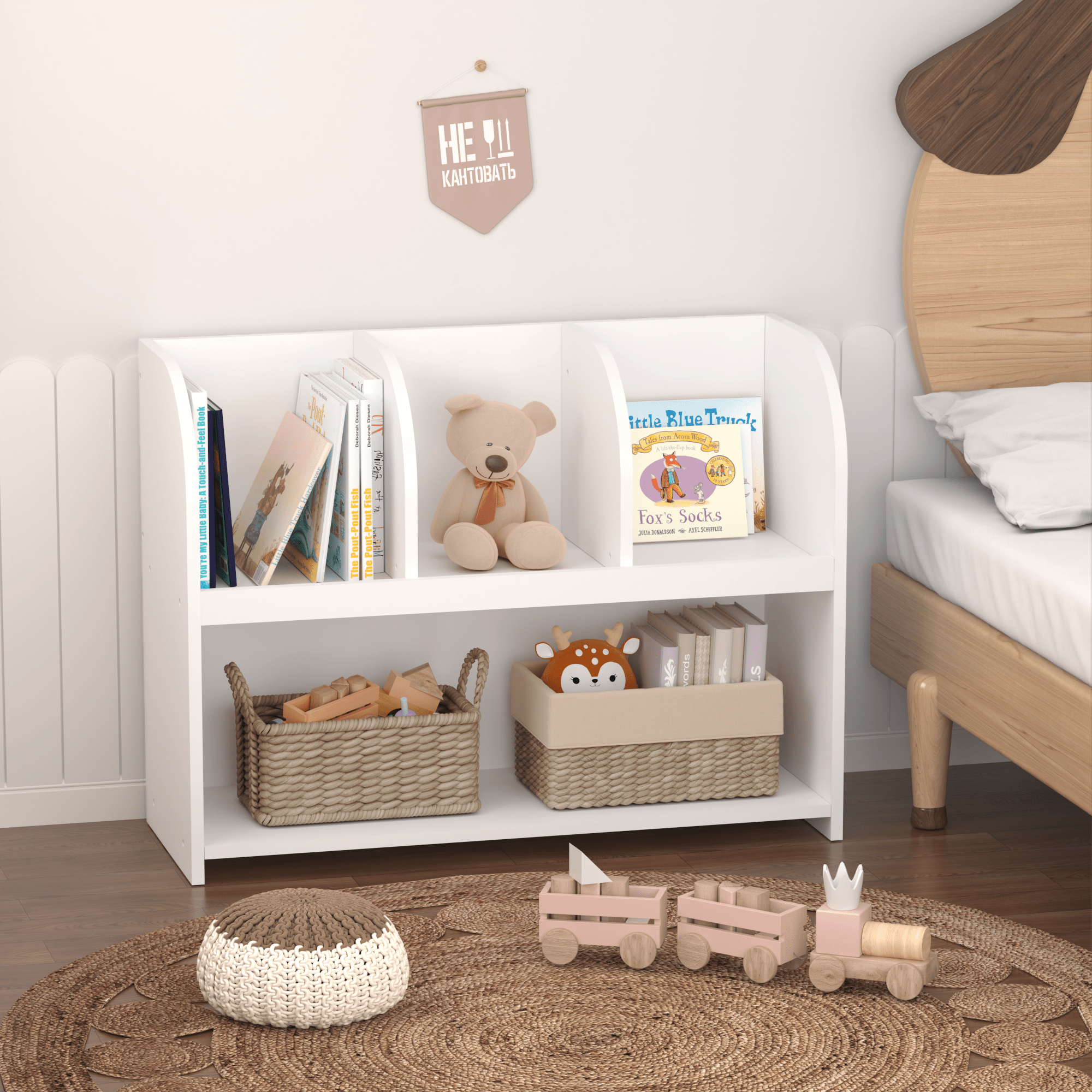 Kids Bookcase with 4 Compartments, Storage Book Shelf, Storage Display, Rack,Toy Organizer for Children's Room, Playroom, Nursery