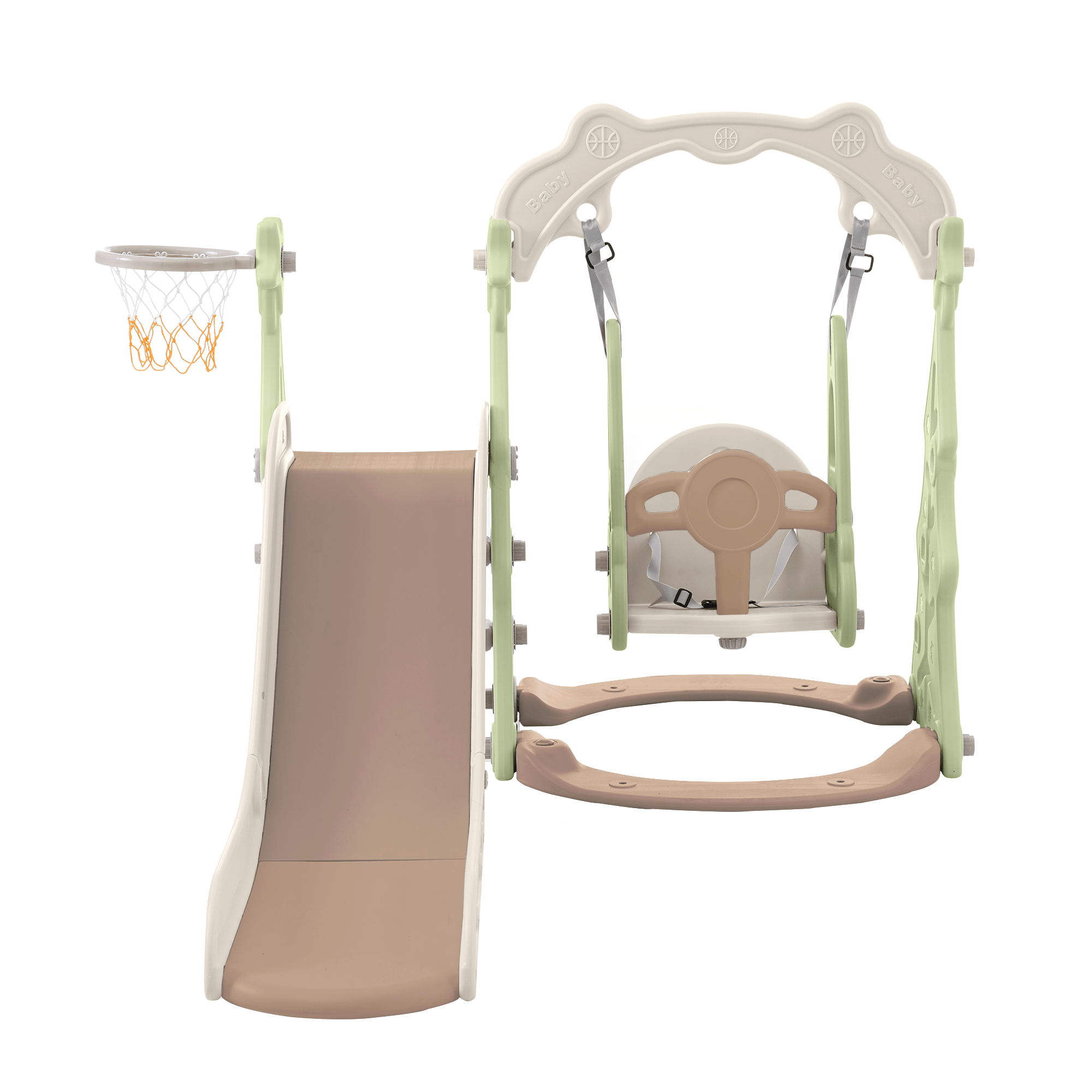 Toddler Slide and Swing Set 3 in 1, Kids Playground Climber Swing Playset with Basketball Hoops Freestanding Combination Indoor & Outdoor