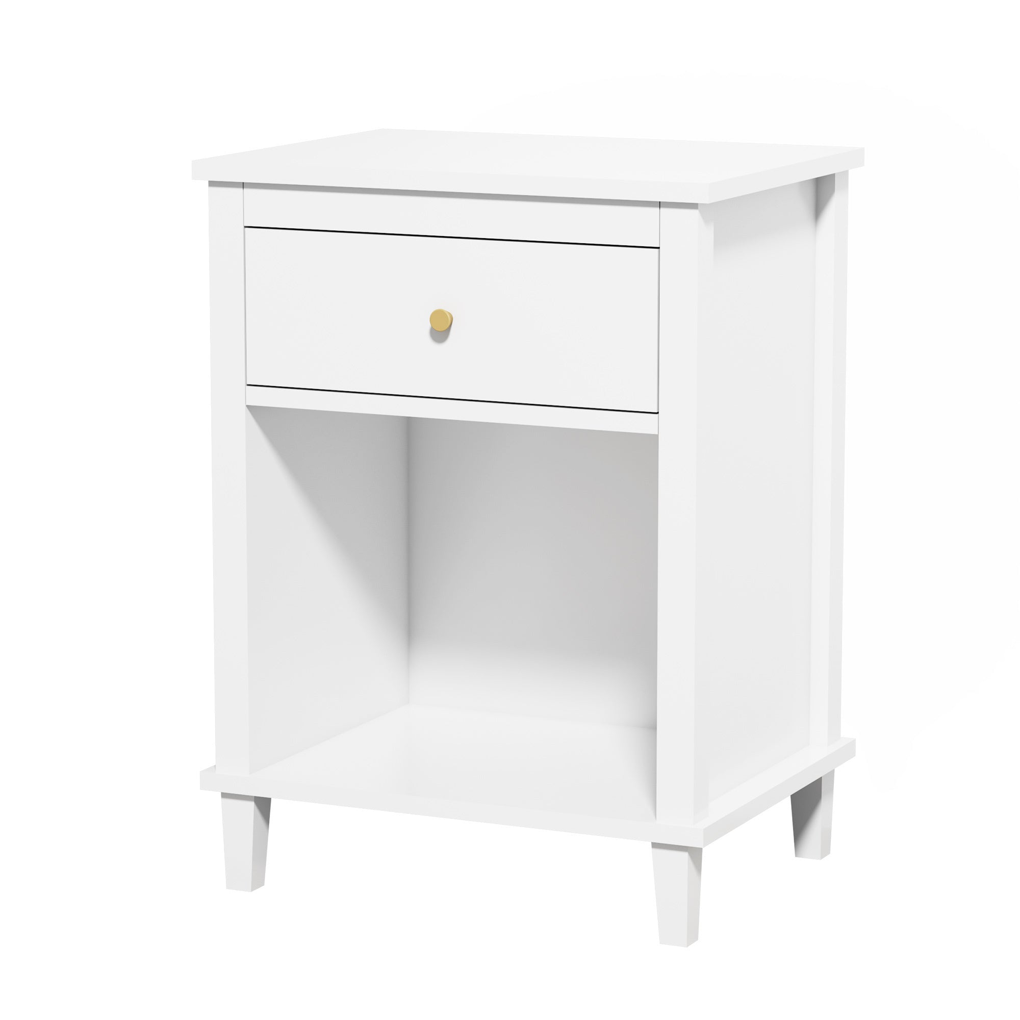 26.77''H Wooden Nightstand with One Drawer One Shelf for Kids, Adults, White