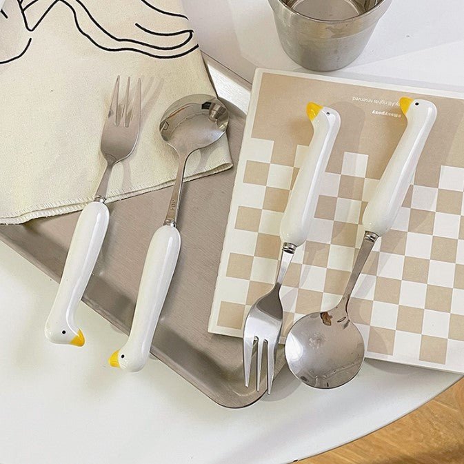 Cute Duck Spoon and Fork, Benson Duck Ceramic Tableware