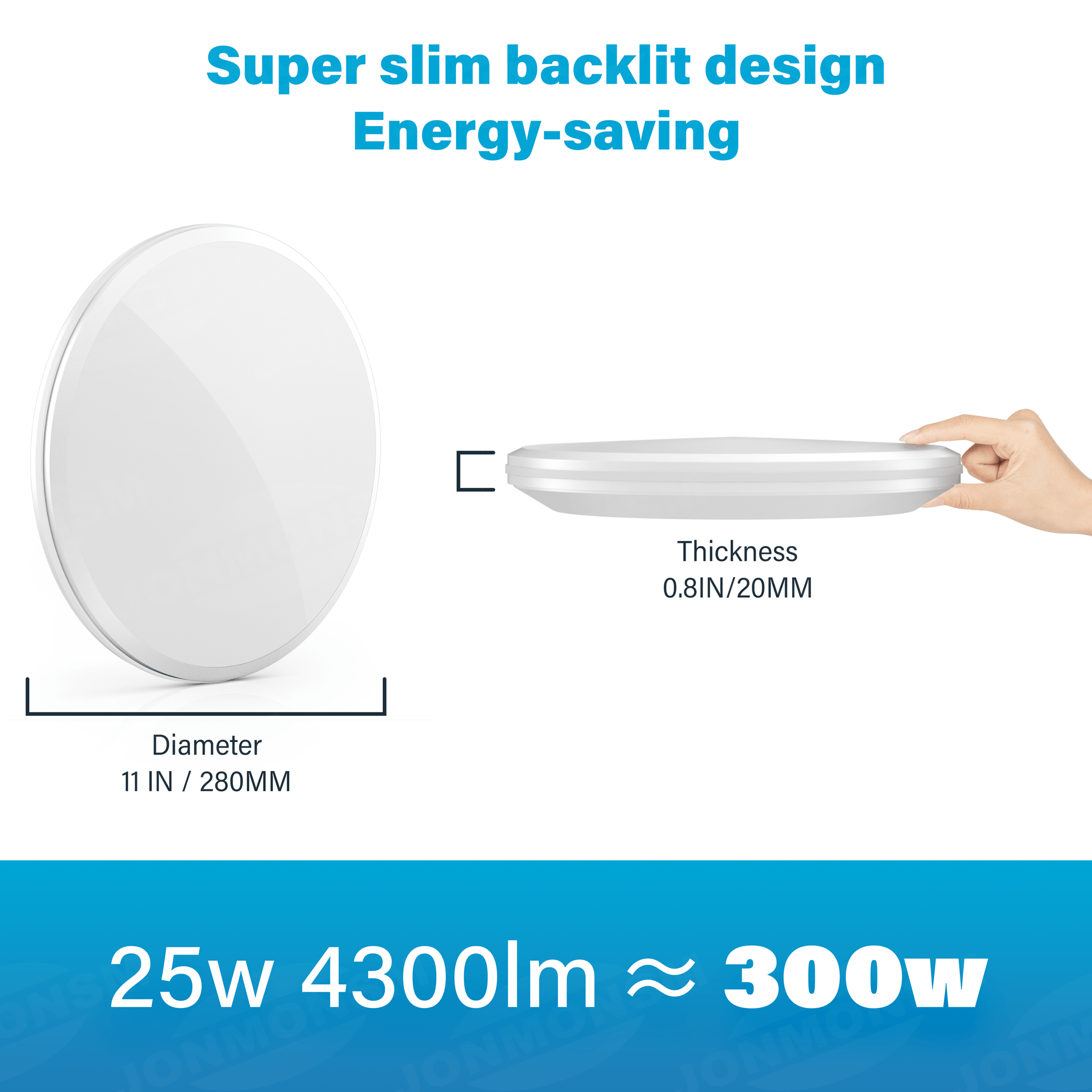 UNEEDE LED ceiling light flat round, IP54 waterproof 25W 4300LM 6500