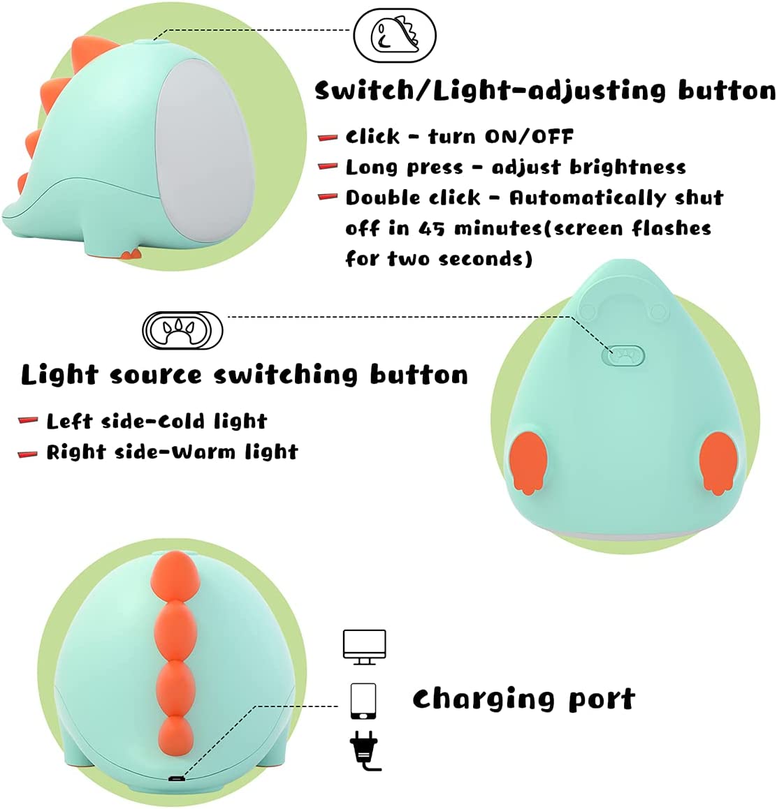 UNEEDE Dinosaur Silicone Night Light