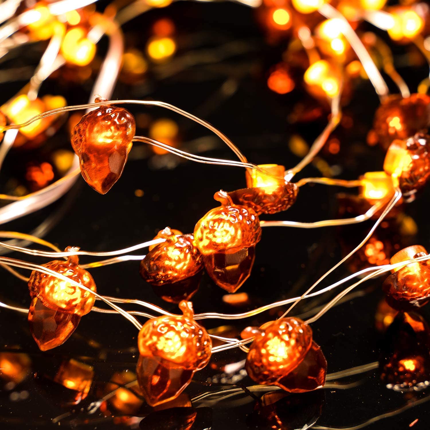 UNEEDE LED String Lights 40 LEDs Acorn Lights String Battery Powered 10ft Copper Wire Lights for Thanksgiving Decor, Indoor Ourdoor Halloween Christmas Lights Tree Decorations with Dimmable Remote