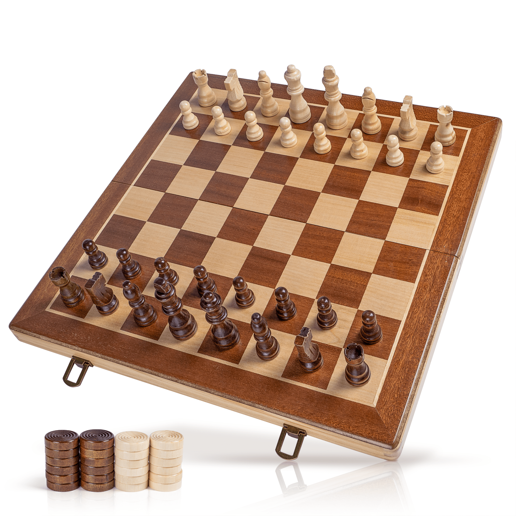 Handmade Chess Board, Wooden, 3 in one