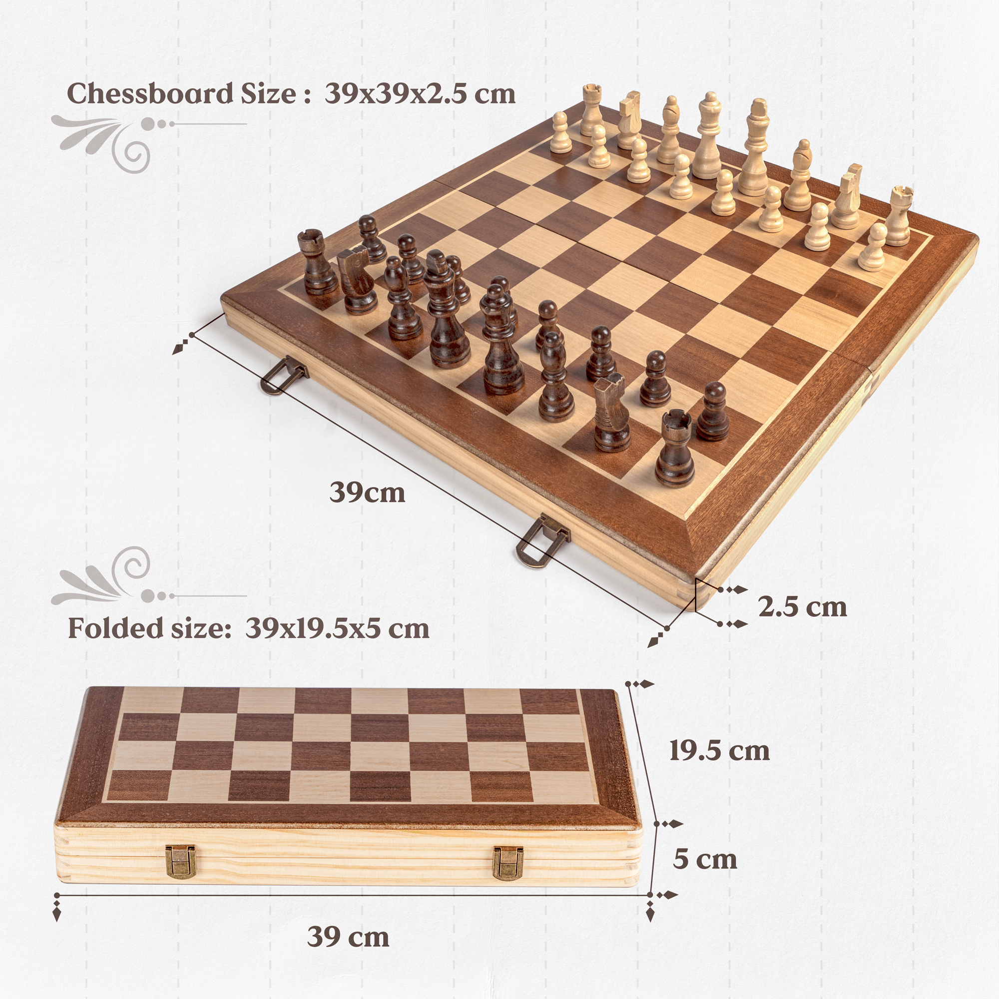 Portable Chess Board Foldable Magnetic Chess Game Board Game Foldable Chess Board Magnetic 2 in 1 Handmade Chess Toy and Gift for Children 39 x 39 cm