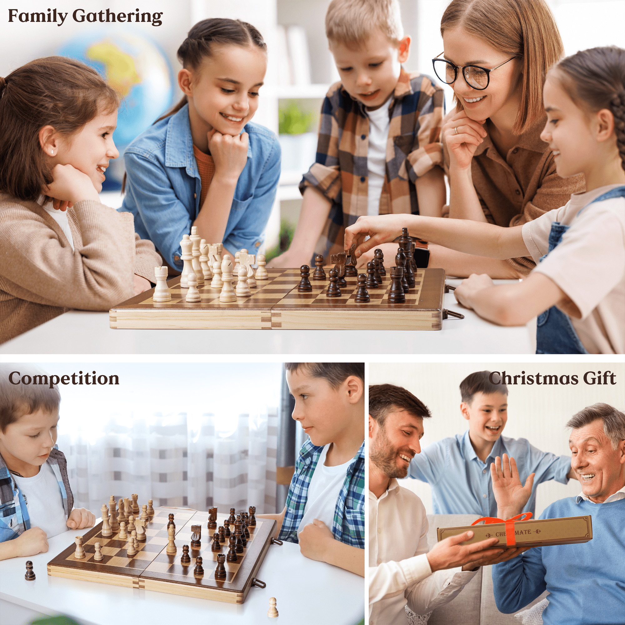 Portable Chess Board Foldable Magnetic Chess Game Board Game Foldable Chess Board Magnetic 2 in 1 Handmade Chess Toy and Gift for Children 39 x 39 cm