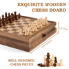 Wooden Chess and Dame Game, 2-in-1 Handmade Chess with Storage Drawer, Senior Walnut Magnetic Chess Game Board Game Gift for Party Family Activities, 39 x 39 cm