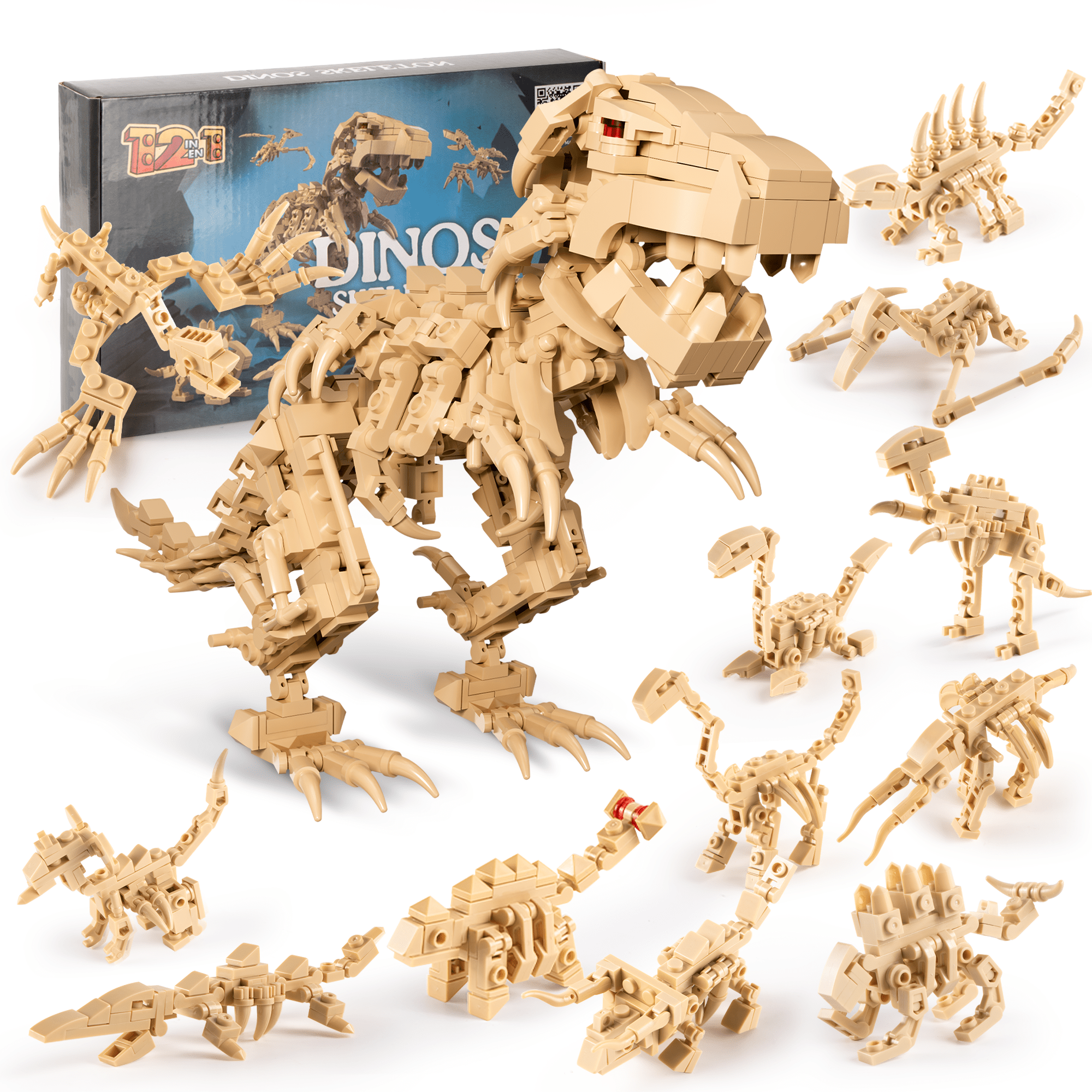 UNEEDE 12-in-1 Dinosaur Building Blocks Toy from 6-10 Years for Boys, 518 Pieces Construction Toy, STEM Building Learning Toy, Building Kit, Educational Gift for Boys and Girls