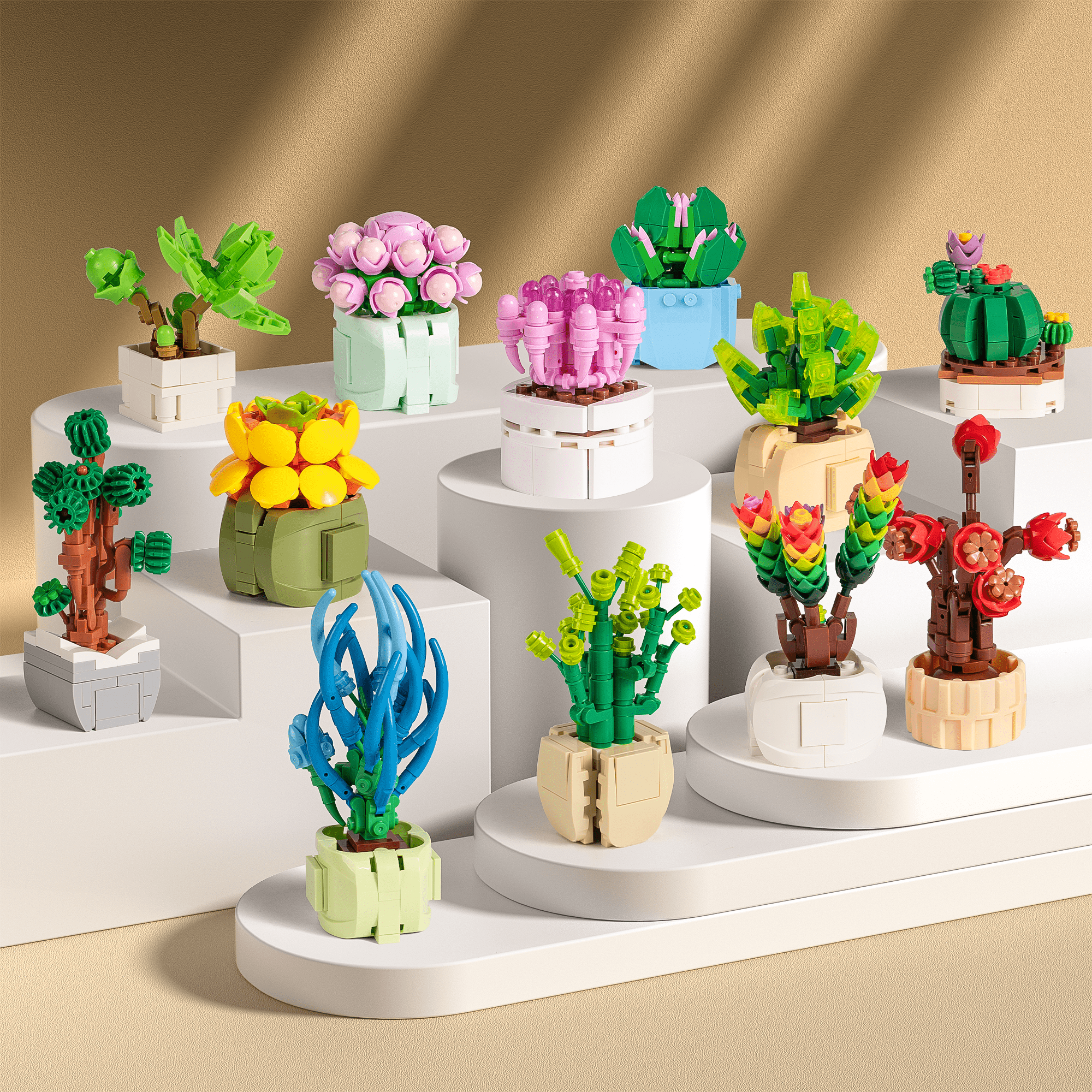 Succulents Building Sets Series, Office Decor Display, Bricks Bonsai Model DIY Gifts for Friends