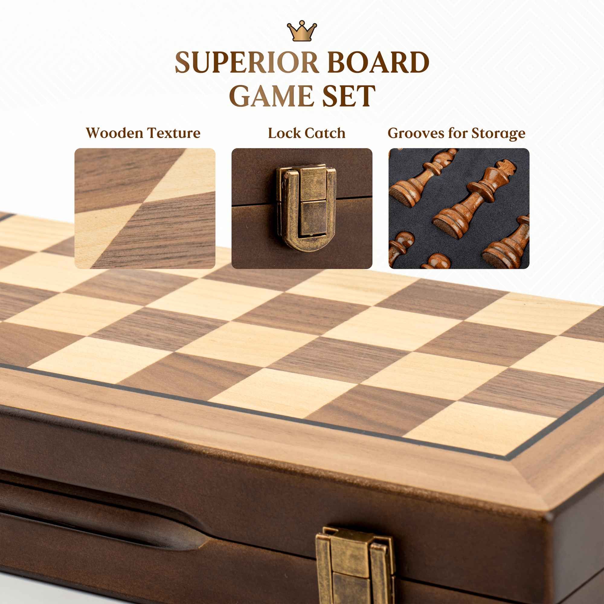 Wooden Chess Game, Foldable Wooden Chess Board, 2 in 1 Chess and Lady Game, Wooden Chess Game for Adults, Children, Family, 30 x 30 cm