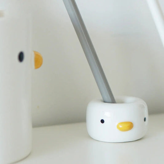 Mini Benson The Duck Ceramics Handmade Couple Toothbrush Holder Stand